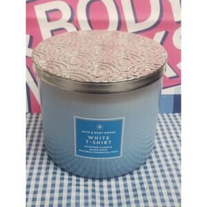 BBW White T-Shirt Large 3 Wick Candle Clean Home Fragrance Decor